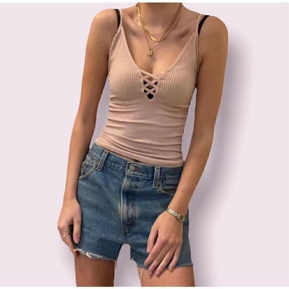 Free People Intimately XS cross v neck ribbed tank top - Picture 1 of 6
